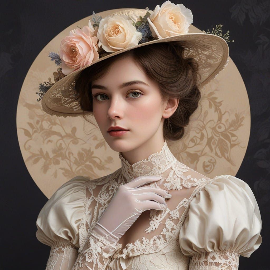 Edwardian Lady in Whimsical Floral Portrait