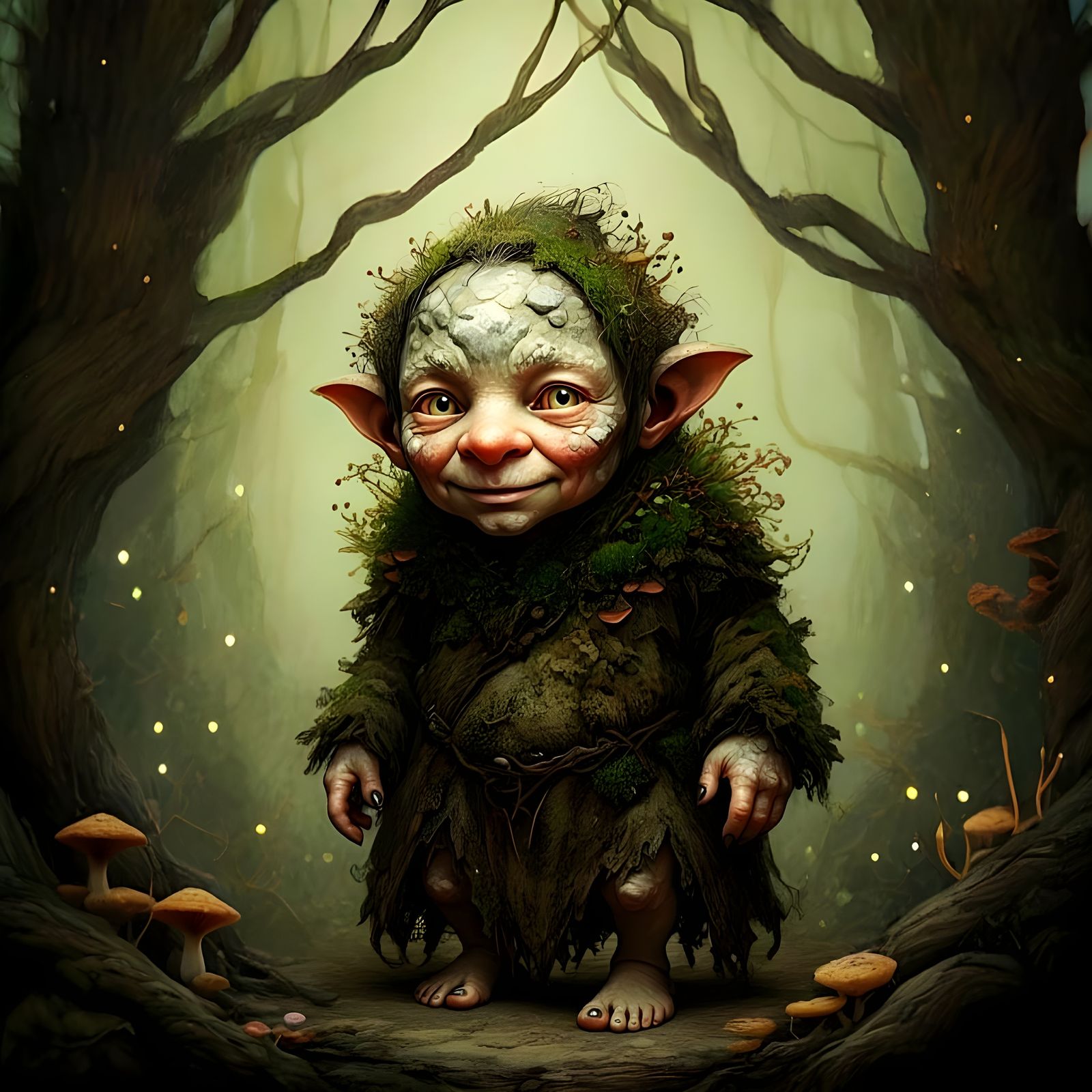 Whimsical Moss Elf in a Forest Glade