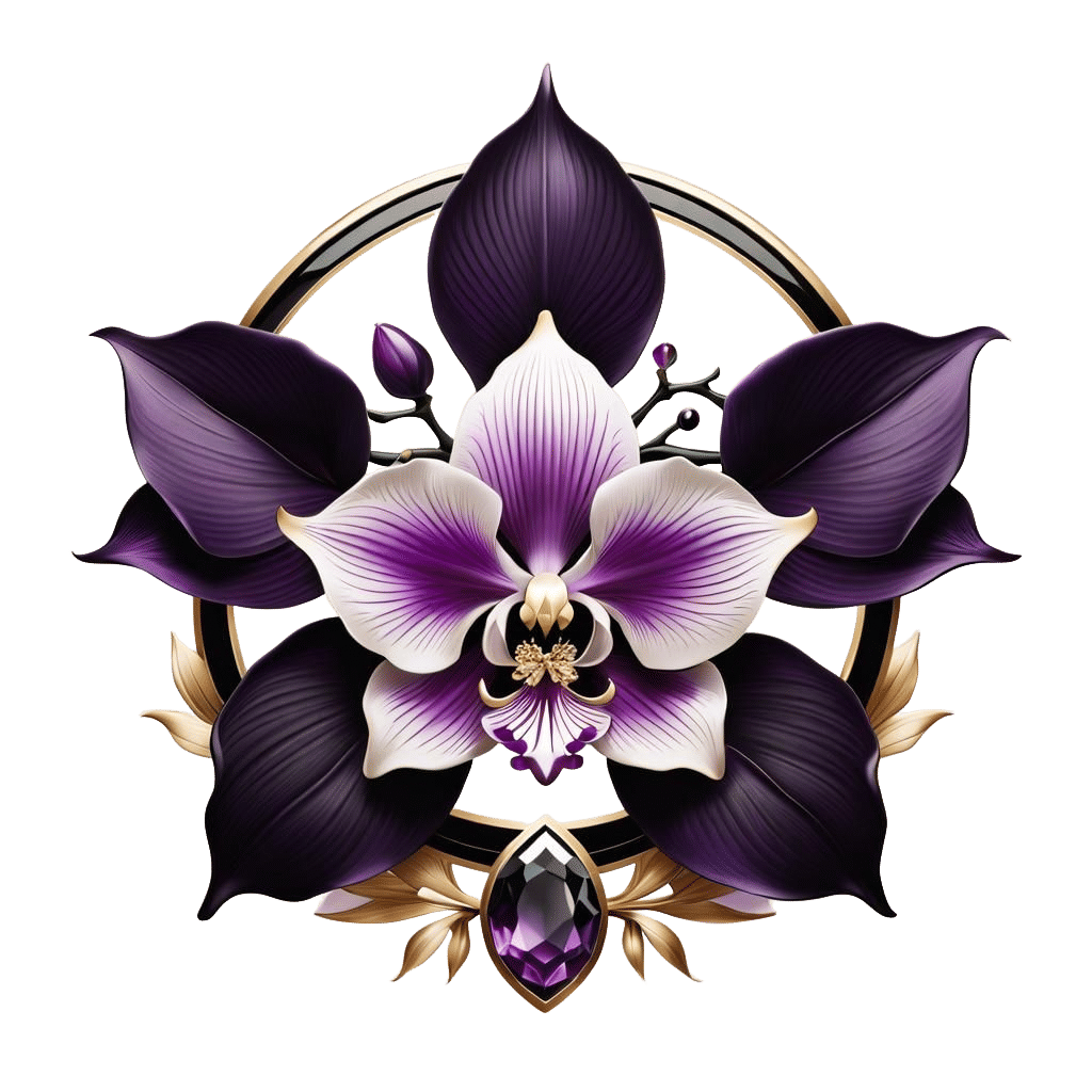 Japanese Crest with Orchids, Stars, and Crystal