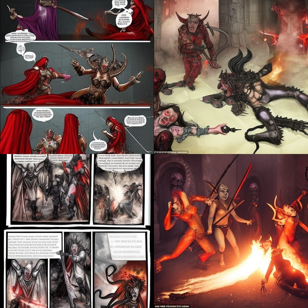 Demon Women Slaying Knights: Dark Fantasy Art