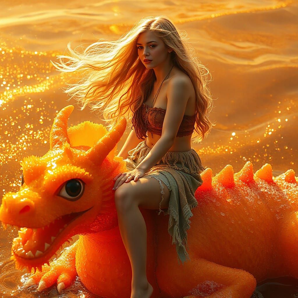 Woman on Gummy Dragon in Soda Sea