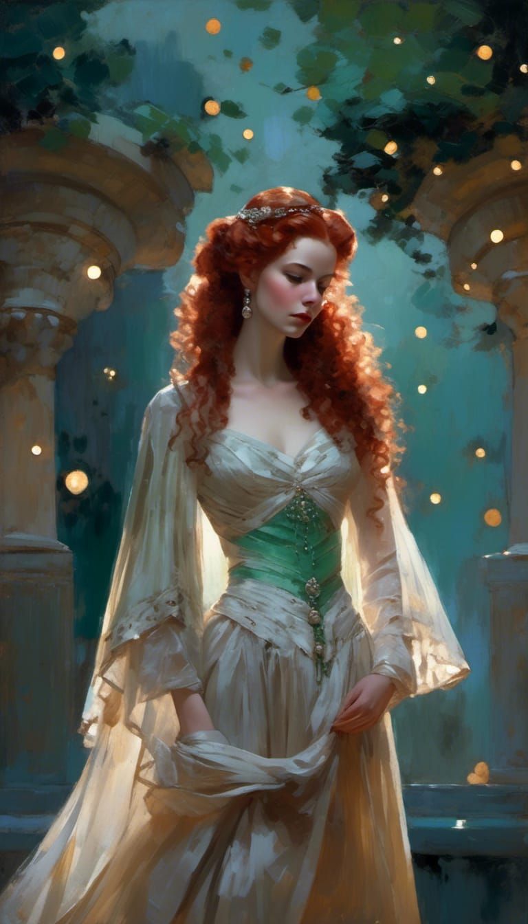 Vampiress Elena Portrait in Pre-Raphaelite Style