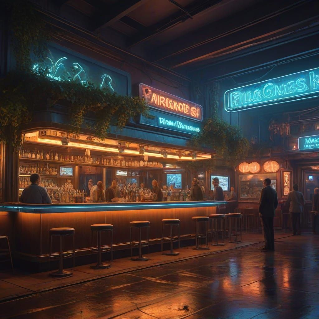 Fantasy Fairy Dive Bar in 50s Style Digital Matte Painting