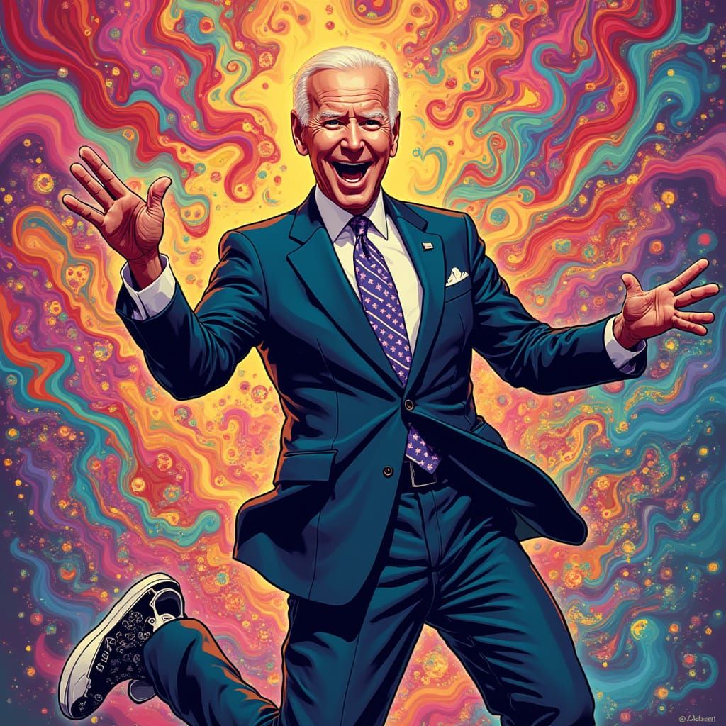 Vibrant President Biden Celebrates Skibidi in Whimsical Art