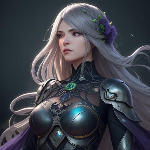 Android Warrior in Art Nouveau Style, Detailed Portrait