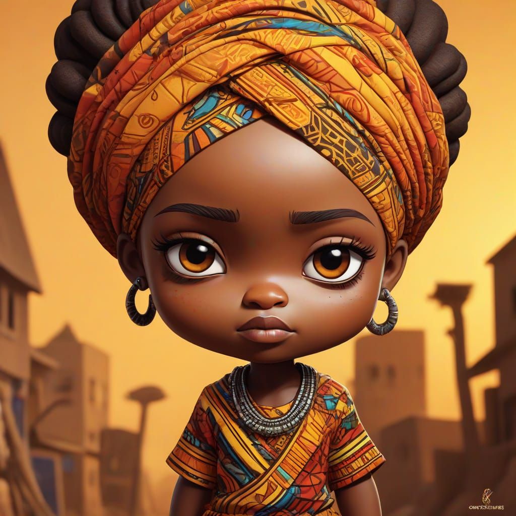 Grumpy Chibi Woman in Gritty African Setting