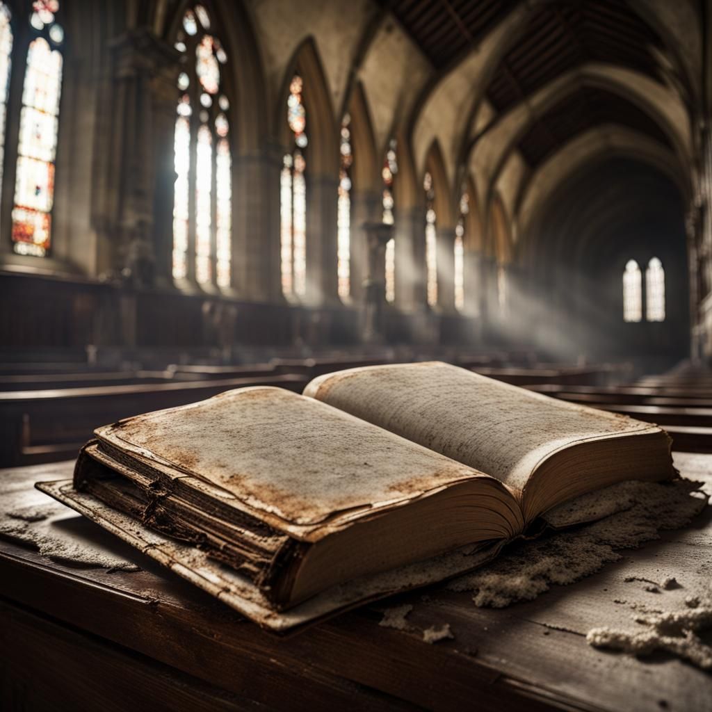 Atmospheric Ancient Book in Deserted Church