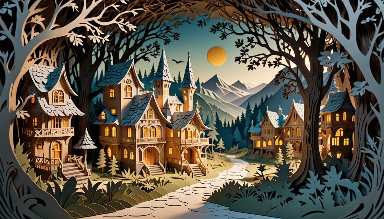 Intricate Kirigami Illustration for Children's Story