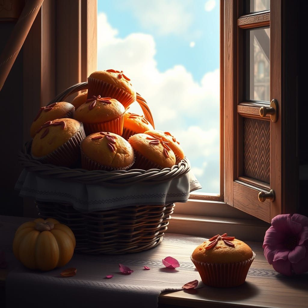 Surreal Basket of Sweet Muffins in Morning Light
