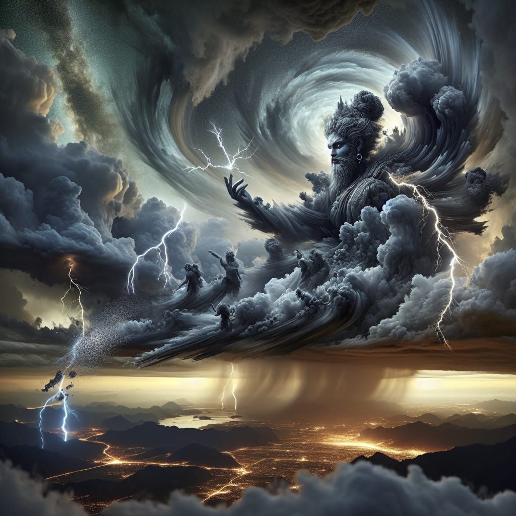 Wrathful Storm Goddess Strikes Earth with Lightning