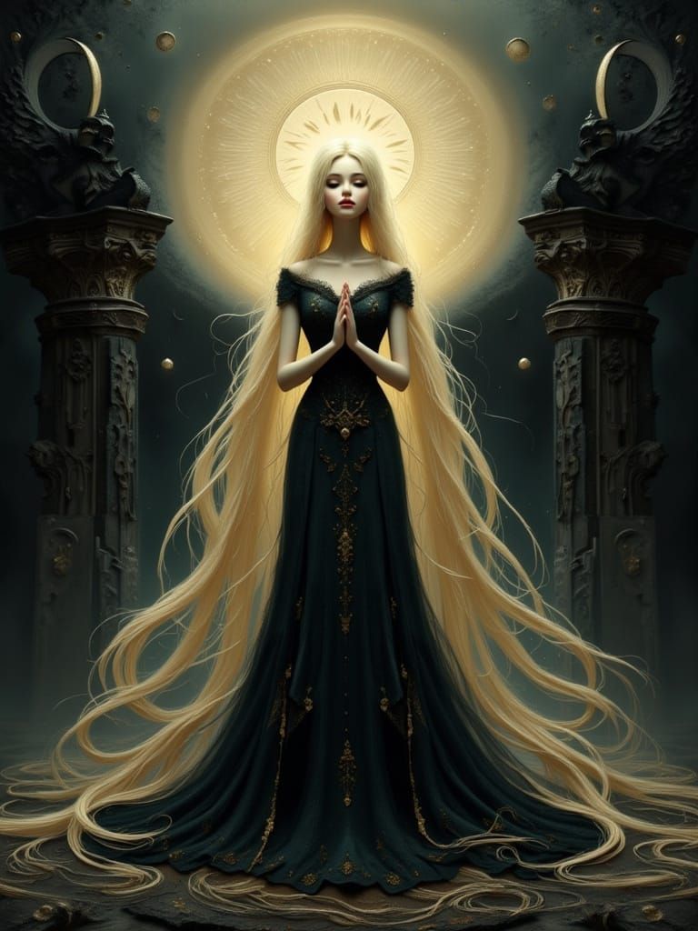 Praying Saint in Gothic Anime Comic Style