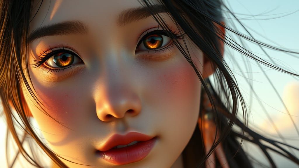 Vietnamese Digital Muse with Amber Eyes in 3D Anime Art