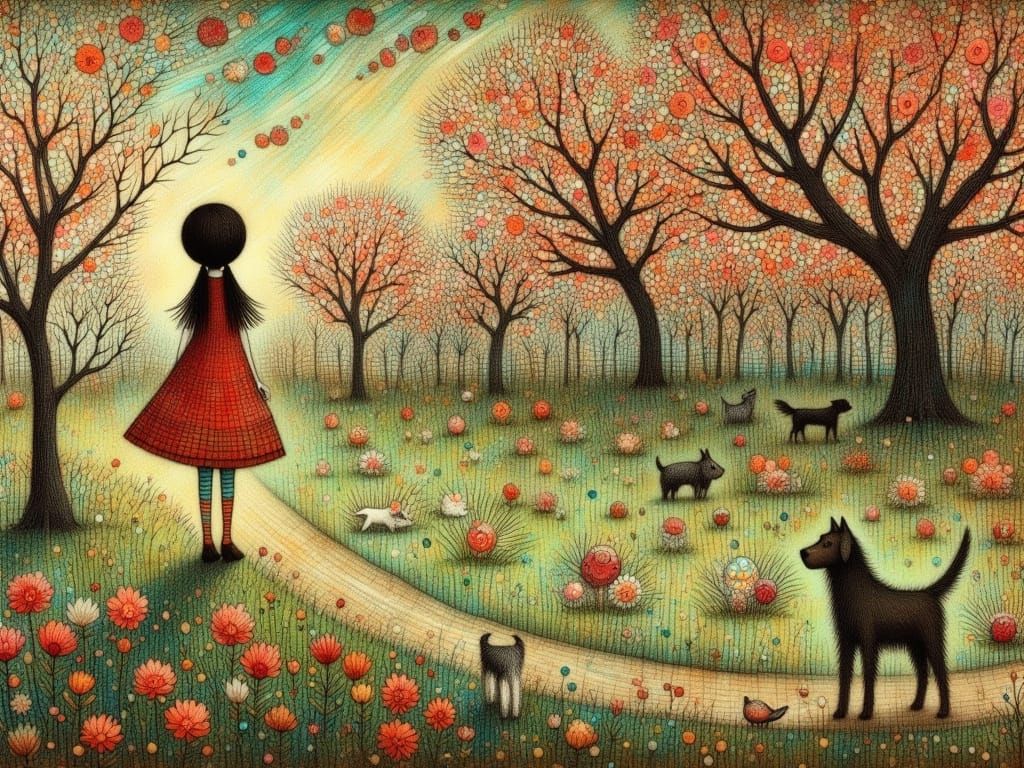 Whimsical Apple Blossom Garden in Dreamy Storybook Style