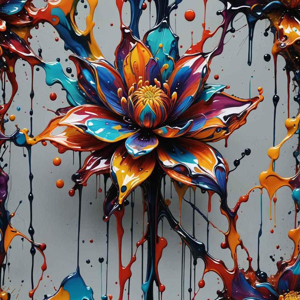 Molten Glass Flower in Graffiti Art Style
