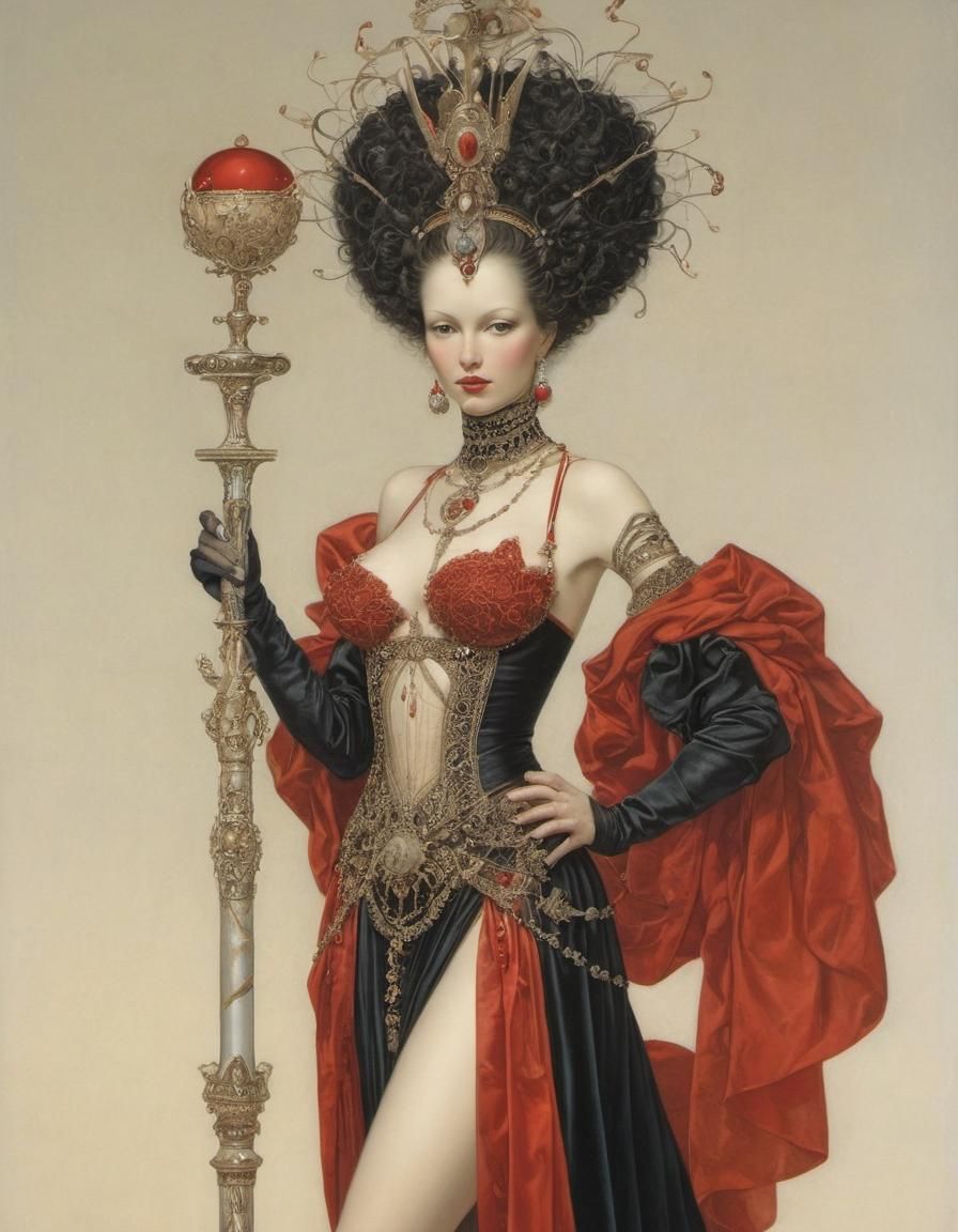 beautiful queen wearing highly detailed and fantastical reve...