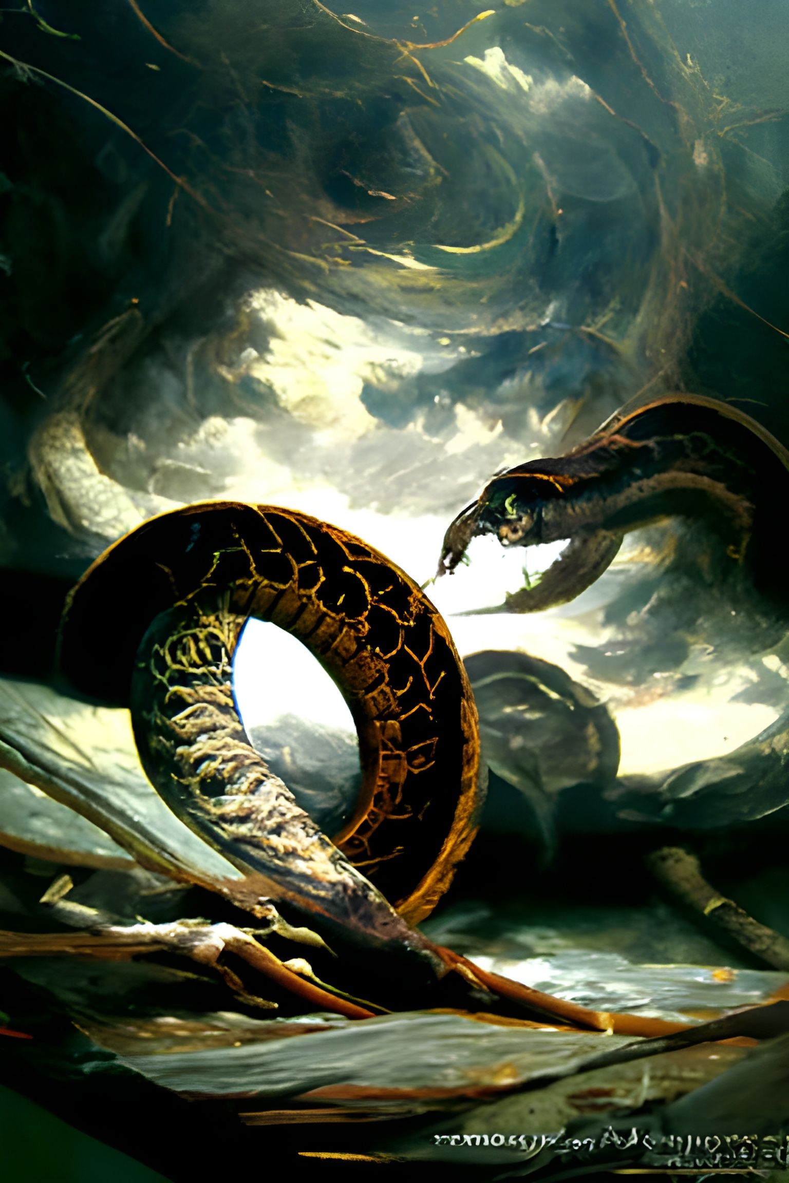 Renaissance Ouroboros: Snake Eating Tail in Oil Painting