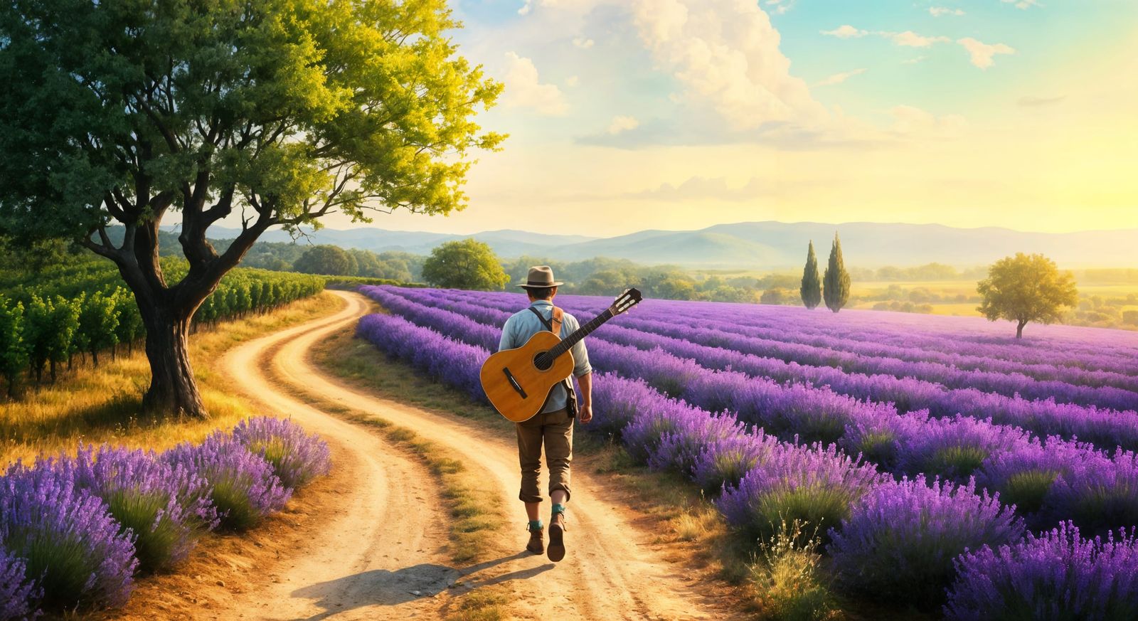 Southern France Wanderer with Acoustic Guitar