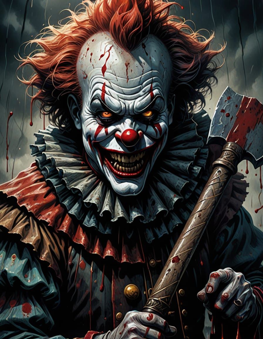 Horror Clown with Axe in Comic Book Style