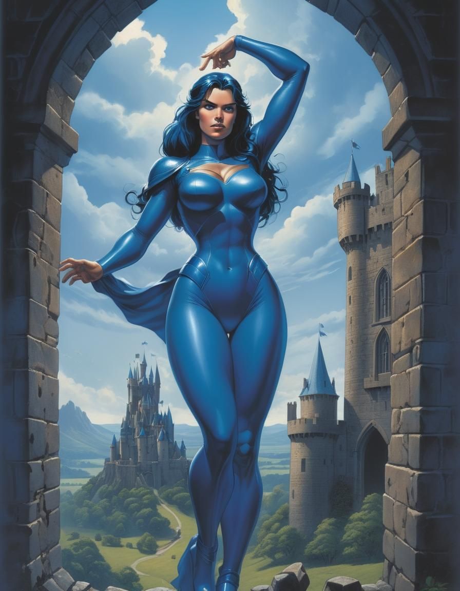 Giant Blue Woman on Romance Book Cover
