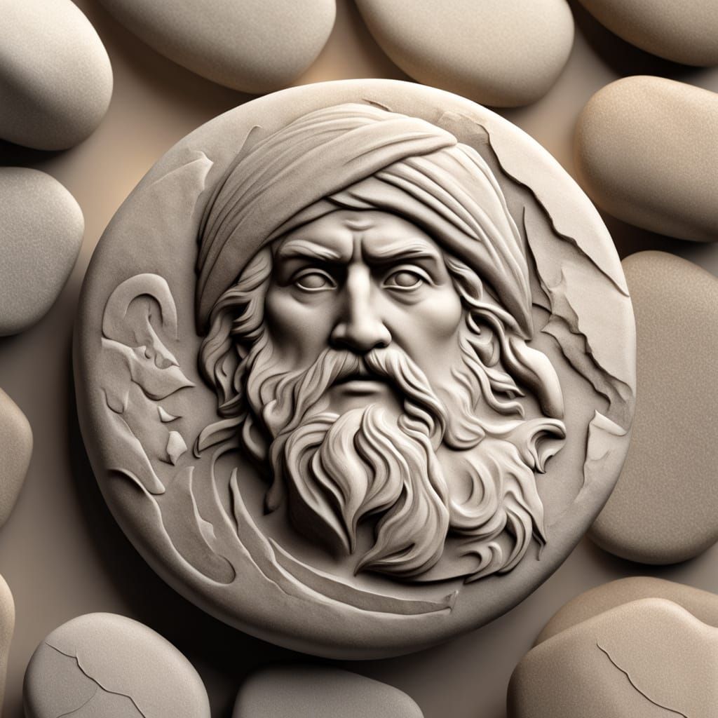 Spartacus Emoji Stone Carving in Earthy Tones