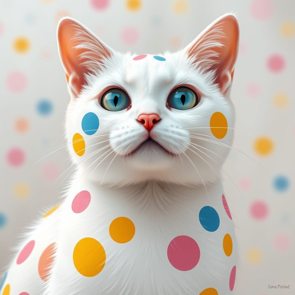 Polka Dot Cat in Whimsical Digital Art Style