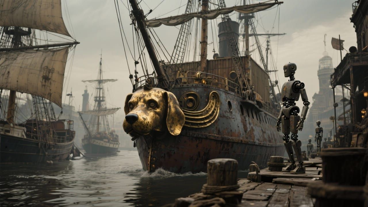 Steampunk Dog Ship Arrives in Victorian Port