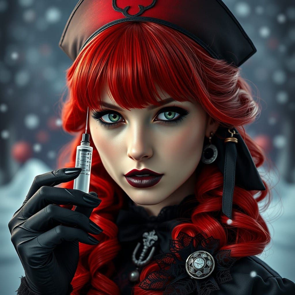 Gothic Christmas Nurse in Cyberpunk Style