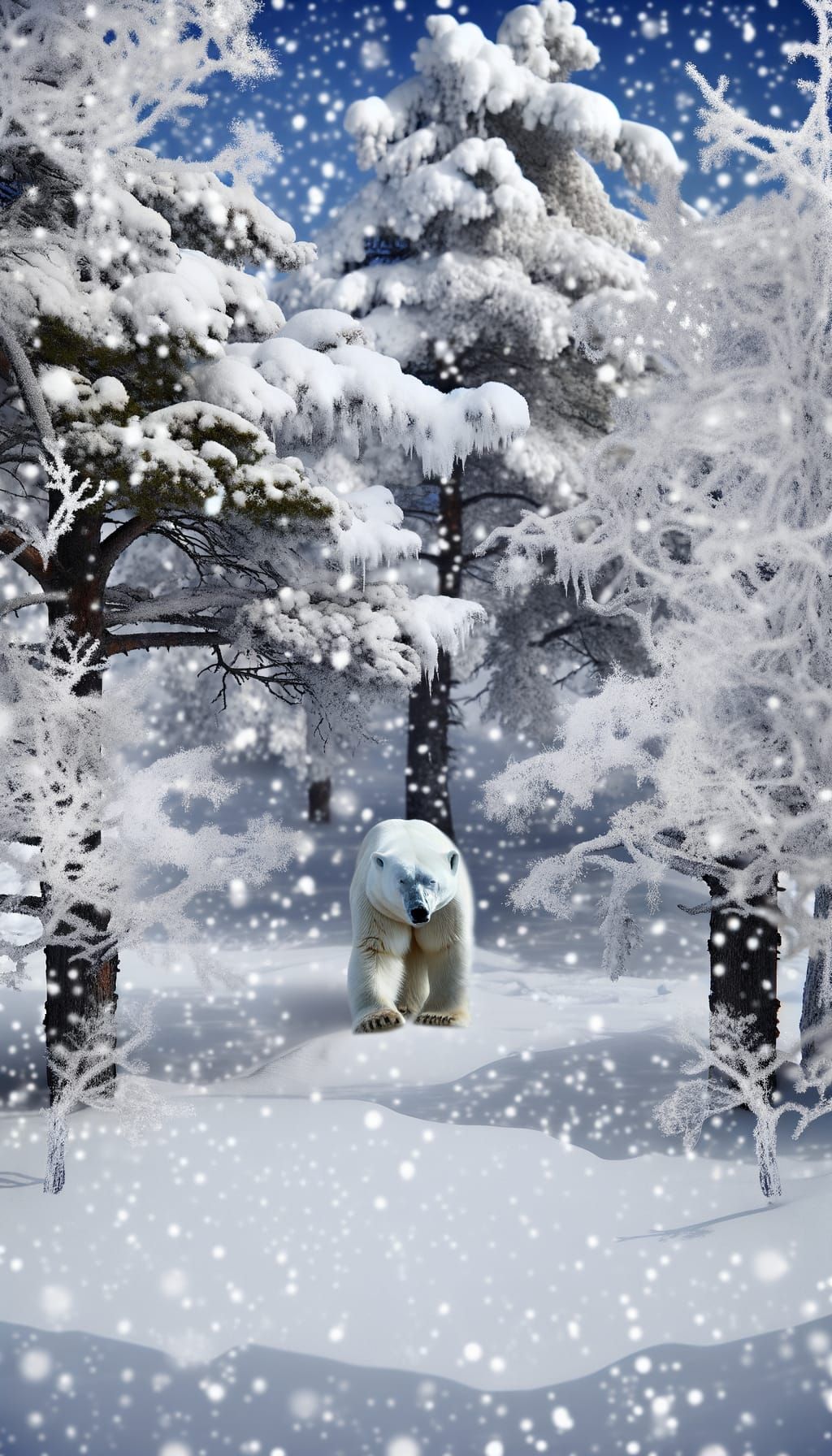 Polar Bear in Magical Winter Snow Scene