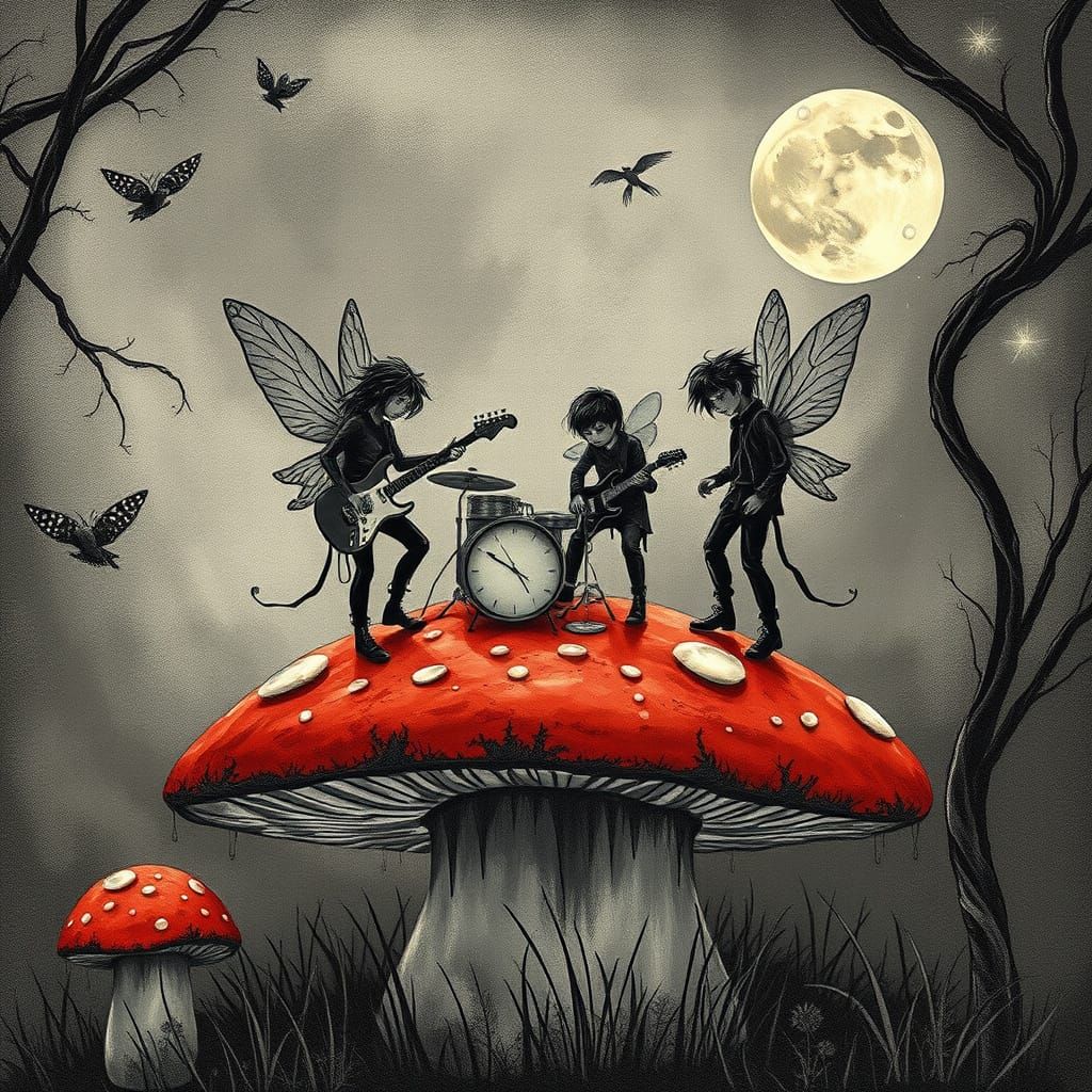 Celestial Punk Rock Fairy Band in Dreamlike Black and White ...