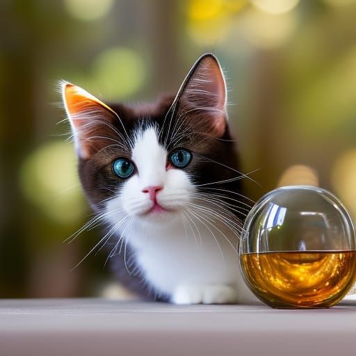 Cute Kitten Inside Glass Bowl, Professional Photography