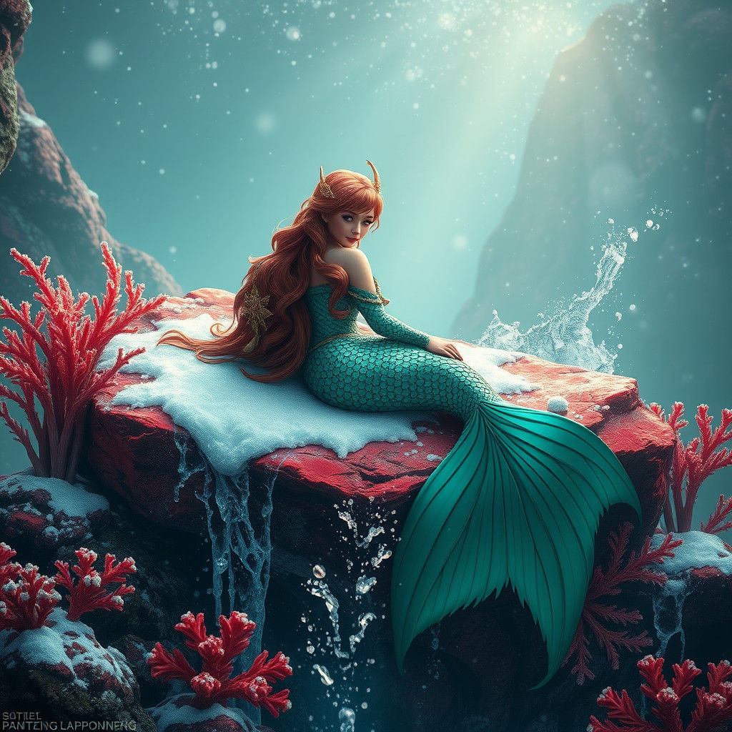 Regal Christmas Mermaid on Crimson Rock