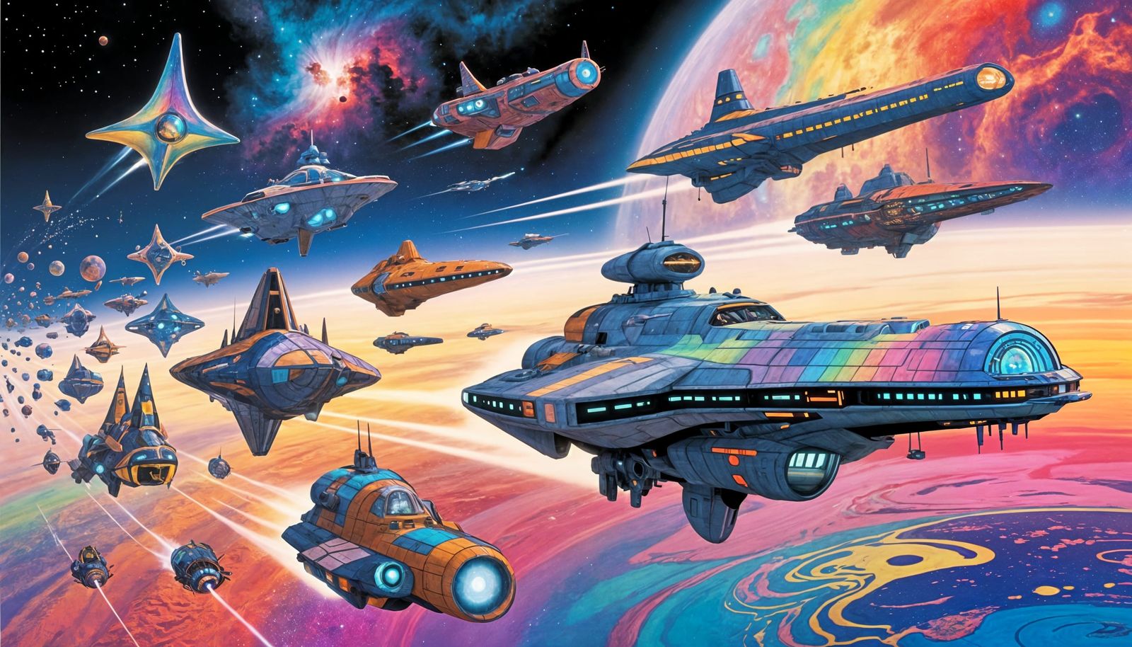 Grand Galactic Parade of Starships in Cosmic System