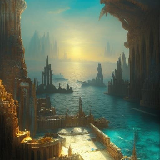 High Gothic City of Atlantis in Dark Fantasy Style