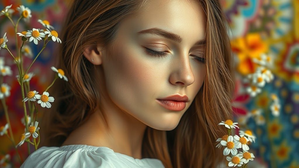 Chamomile Serenity: A Hyperrealistic Portrait