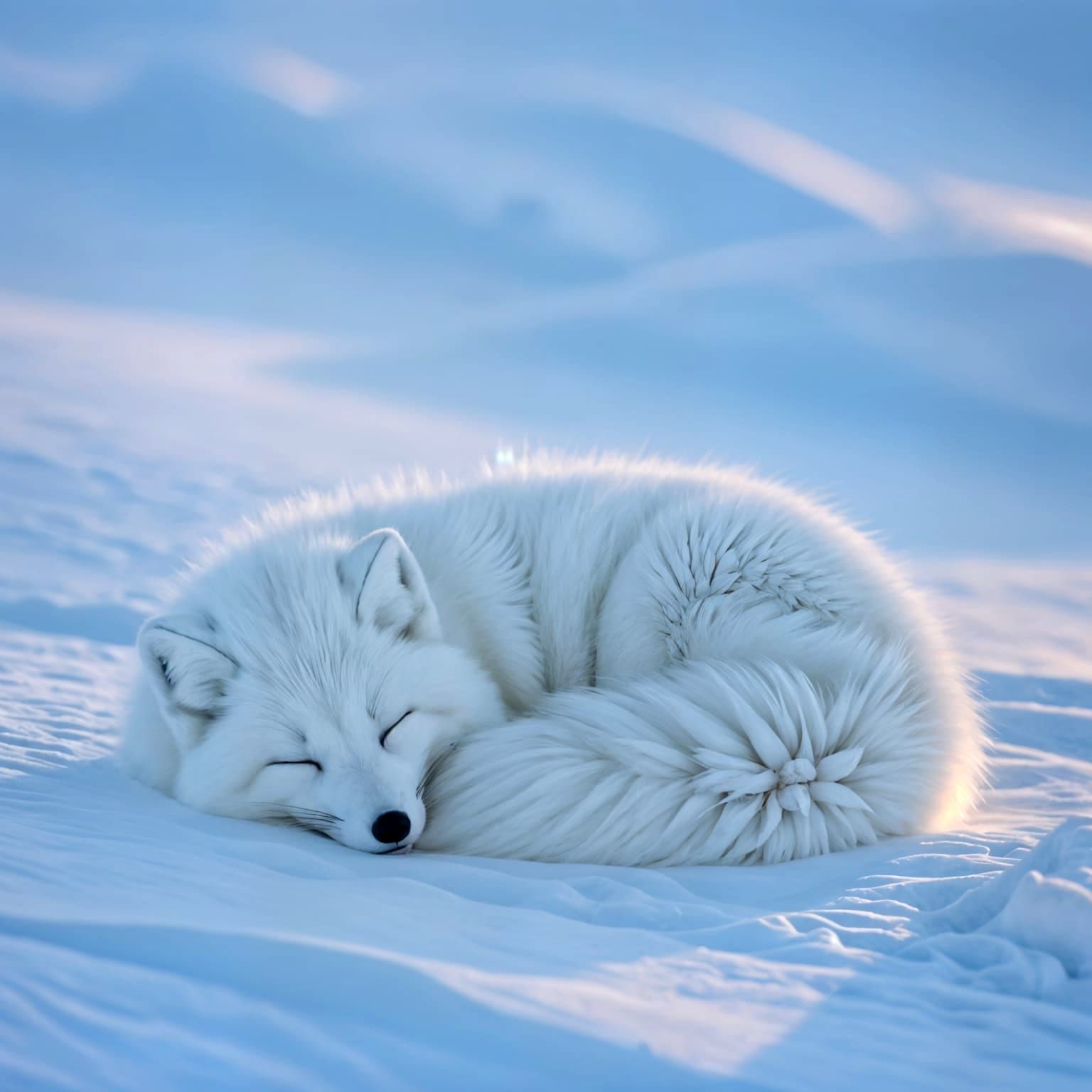 Arctic Fox Sleeping in Snowy Landscape