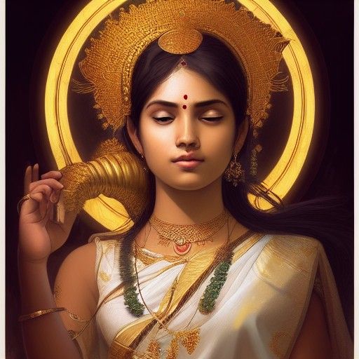 Saraswati: Goddess of Knowledge in Art Nouveau Style