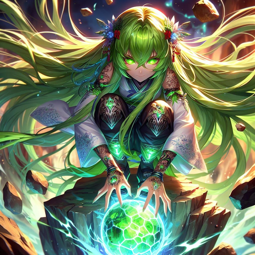 Anime Earth Elementalist Unleashing Power