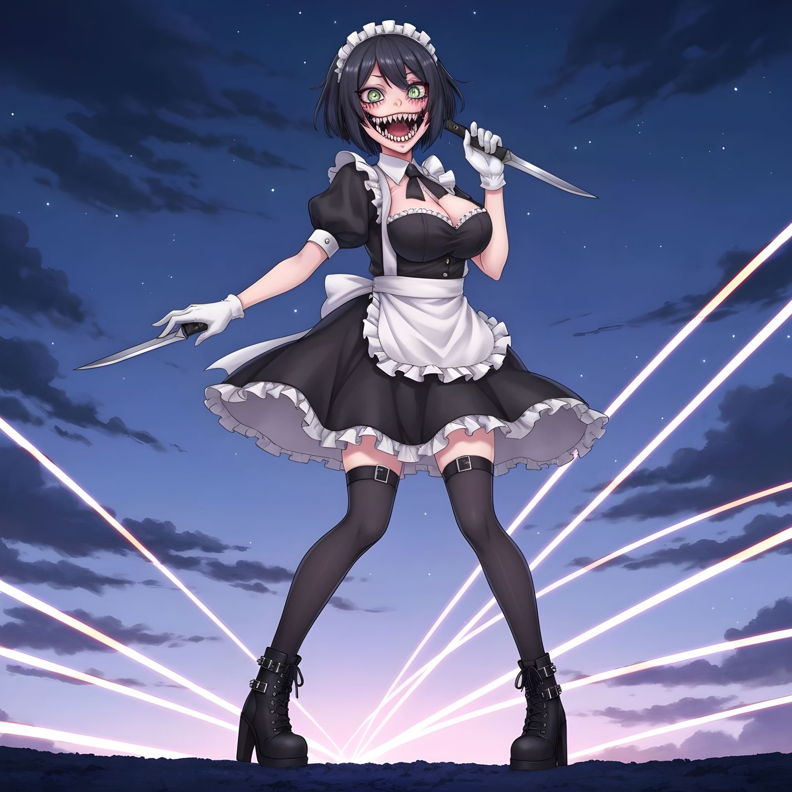 Anime Bishoujo Maid Monster with Crazed Smile