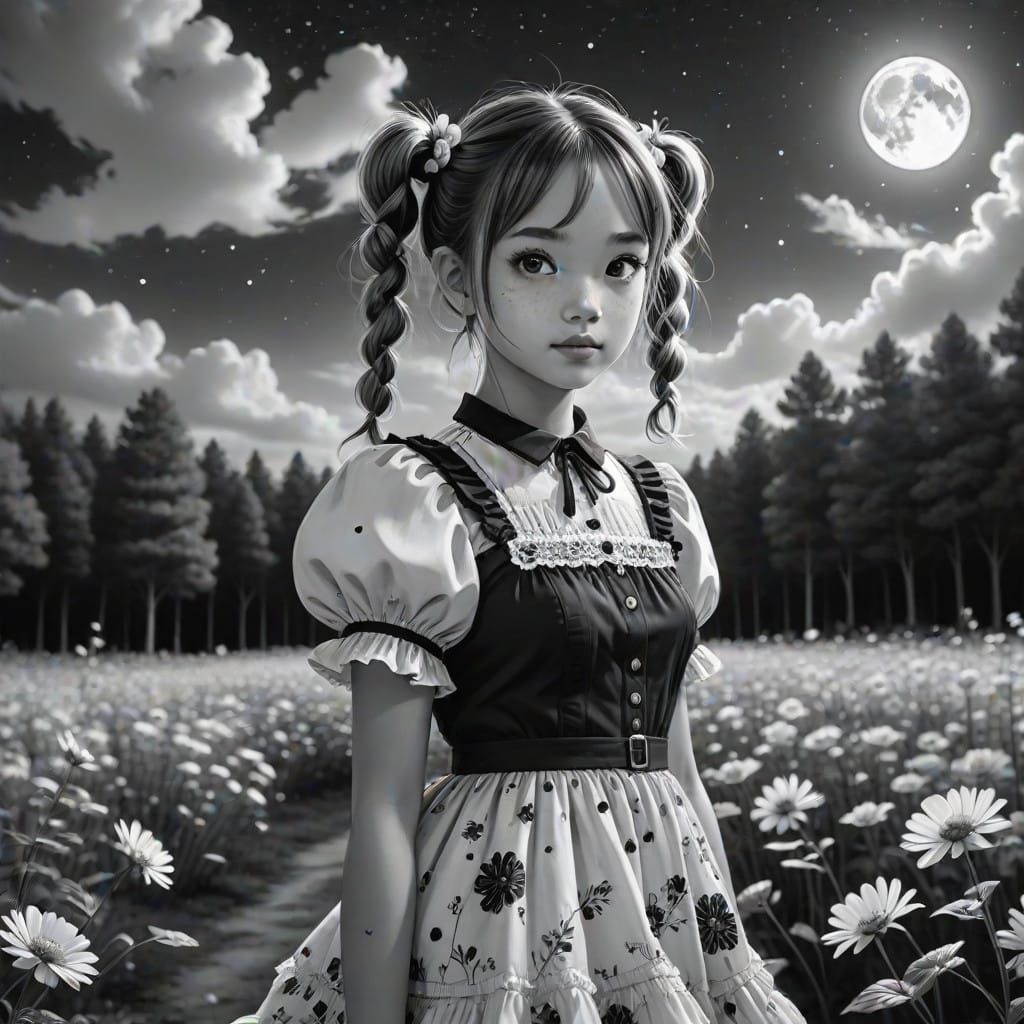 Girl in Black and White Forestscape