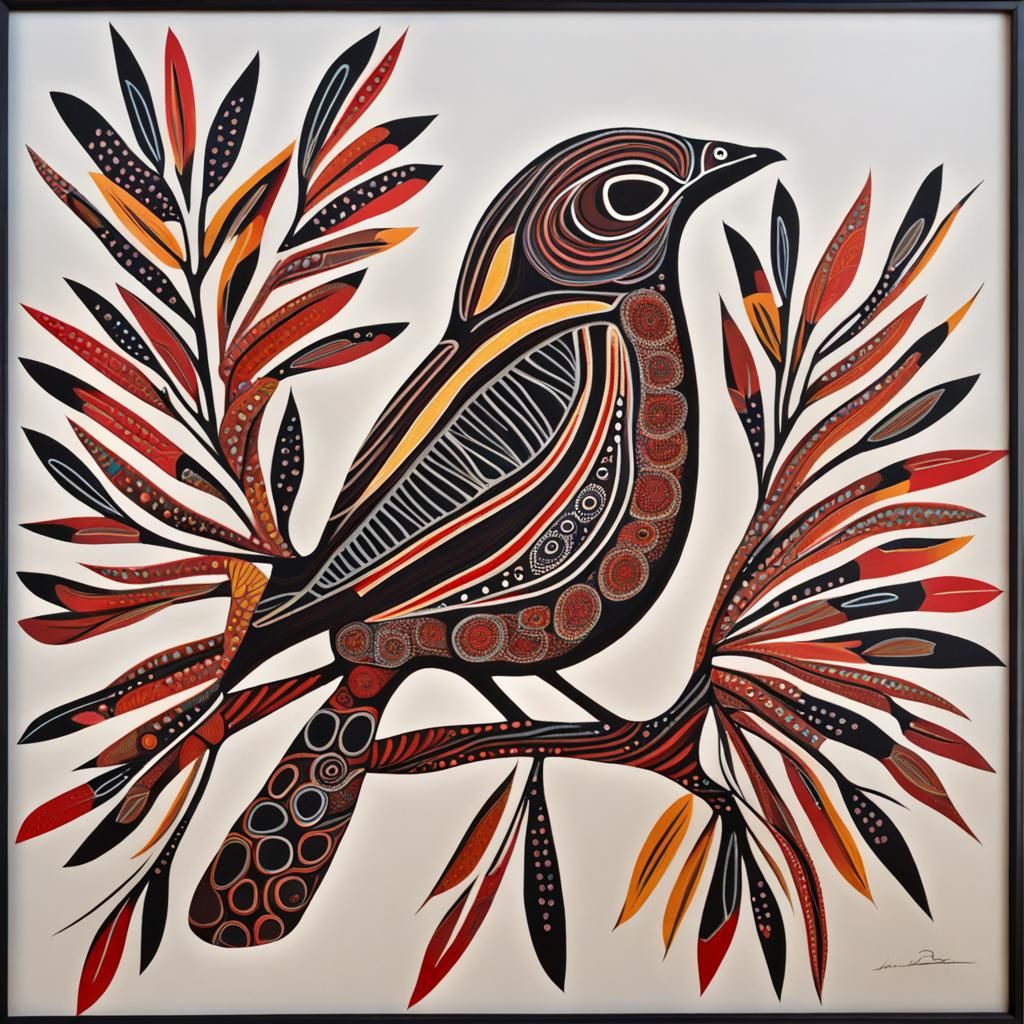 Colorful Aboriginal Bird Art Illustration