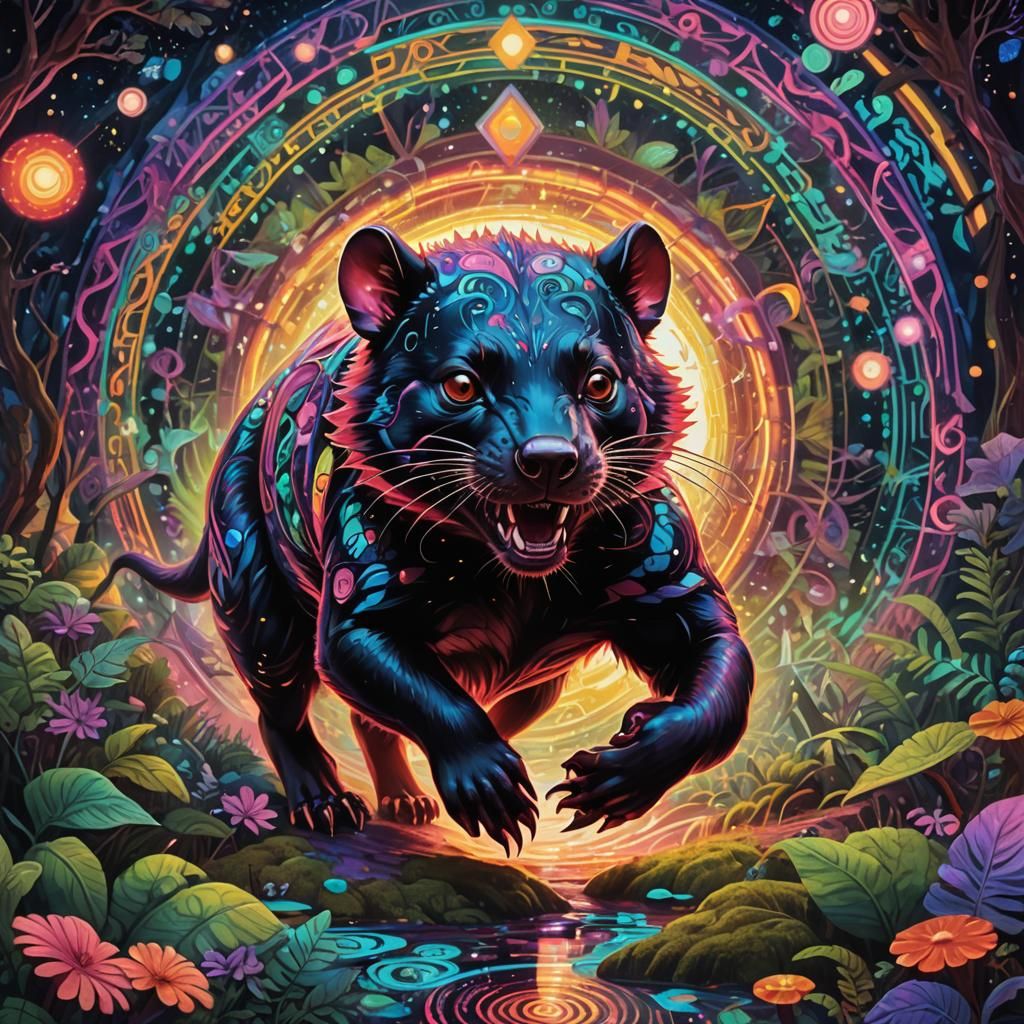 Astral Tasmanian Devil in Psychedelic Forest