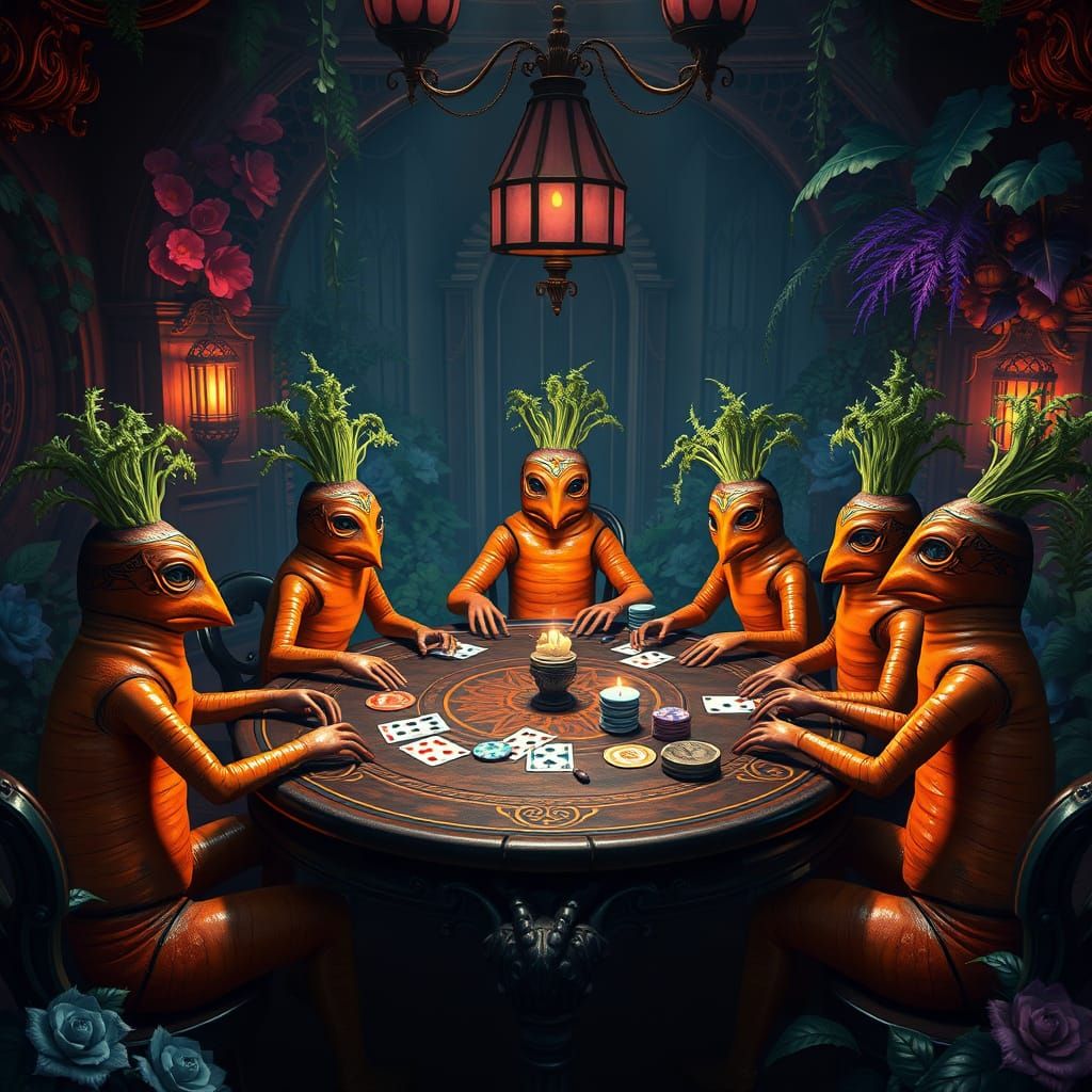 Mystical Carrots Gather for High-Stakes Poker in a Fantastic...