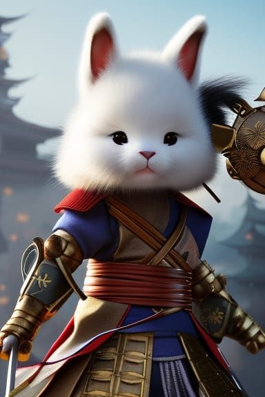 Anime Samurai Bunny Rabbit in Japanese Landscape