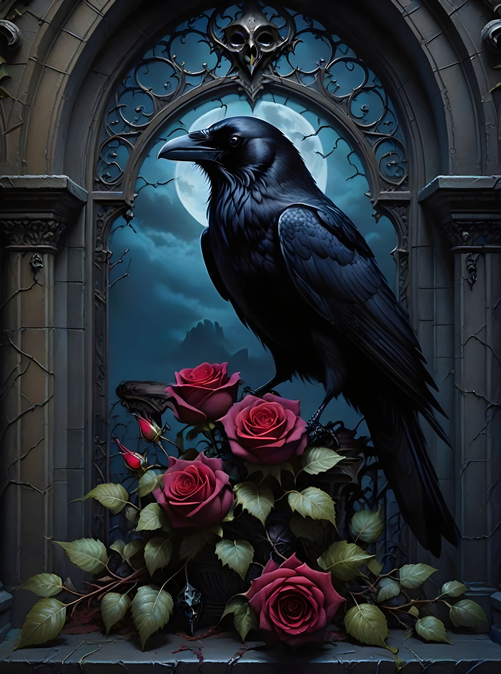 Raven and roses