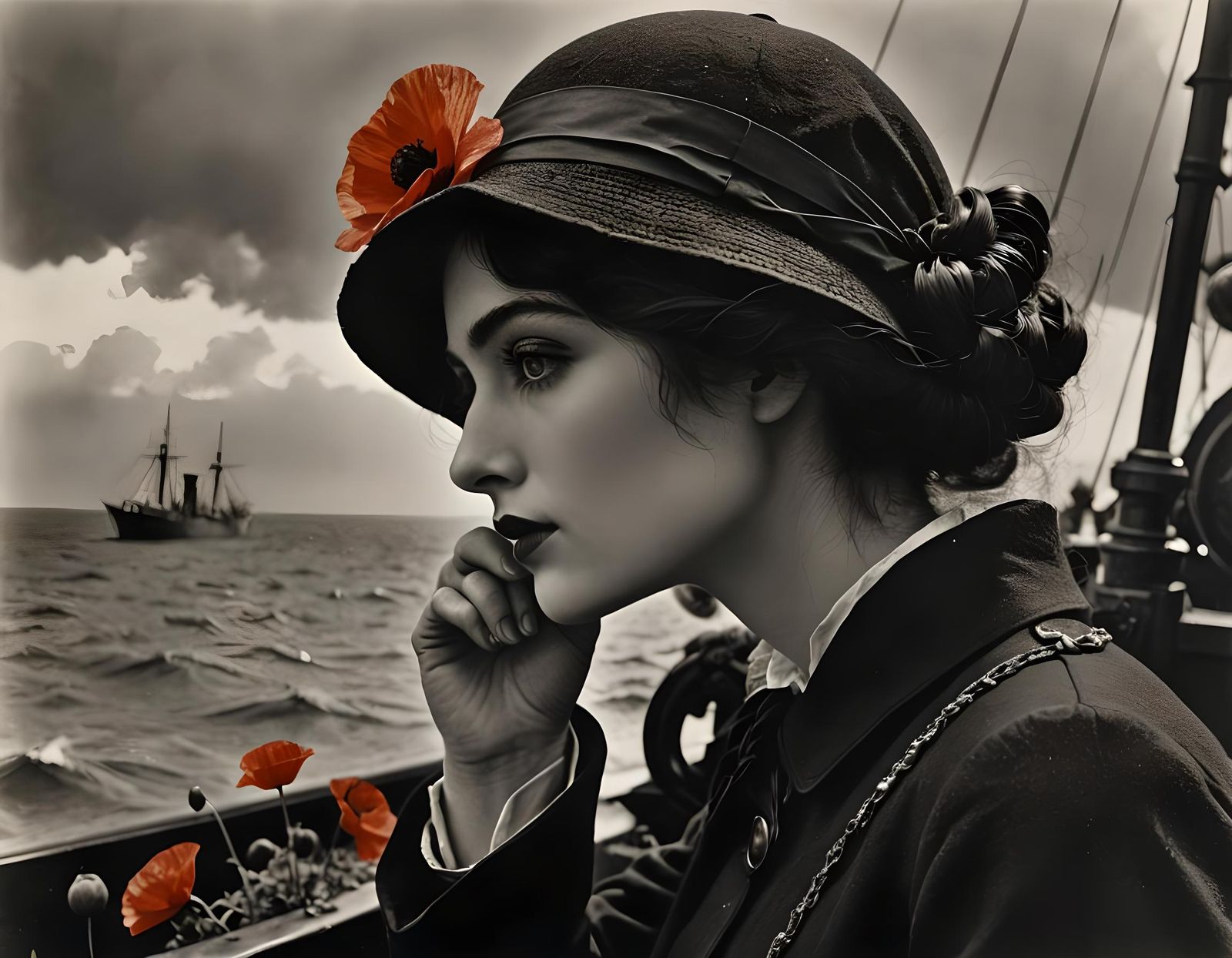 Melancholy Gaze: Dramatic Lighting in Photoillustrator Style