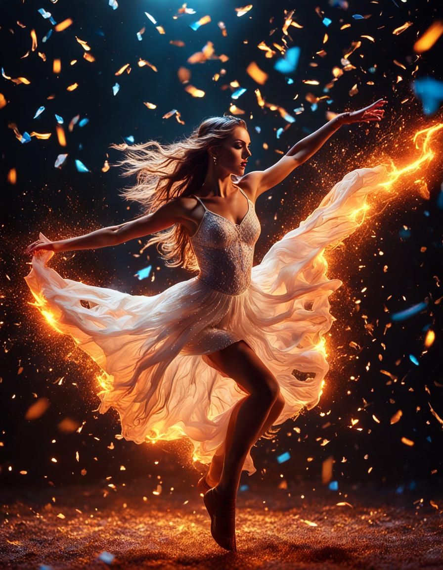 Epic Dance: Young Woman in Burning Dress