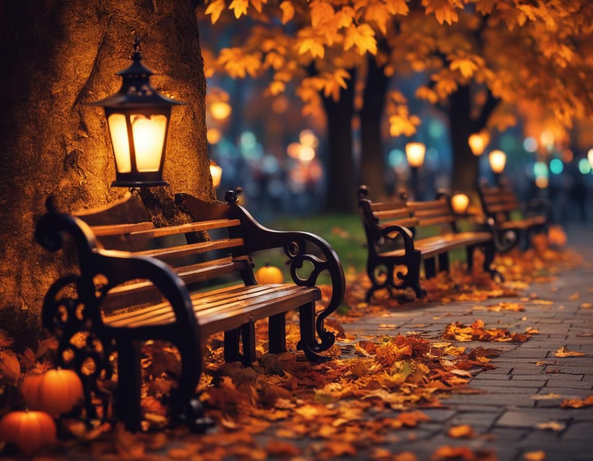 Nighttime Steampunk Autumn City Park