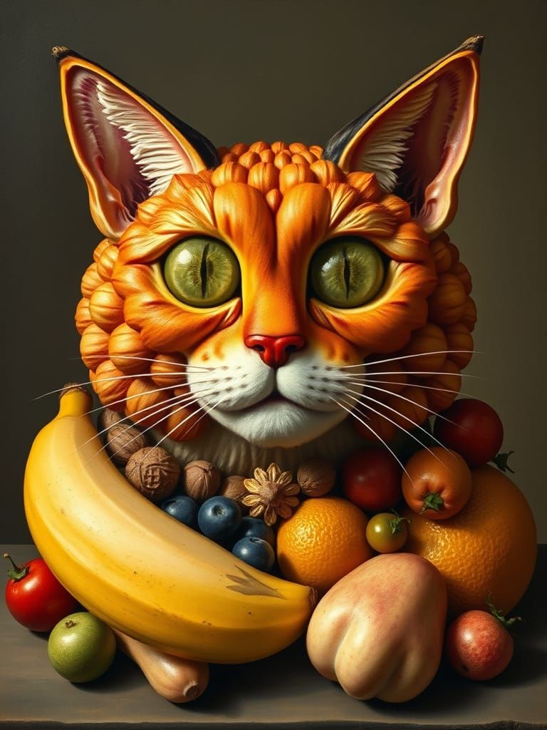 Fruitful Feline Sculpture in Baroque Style
