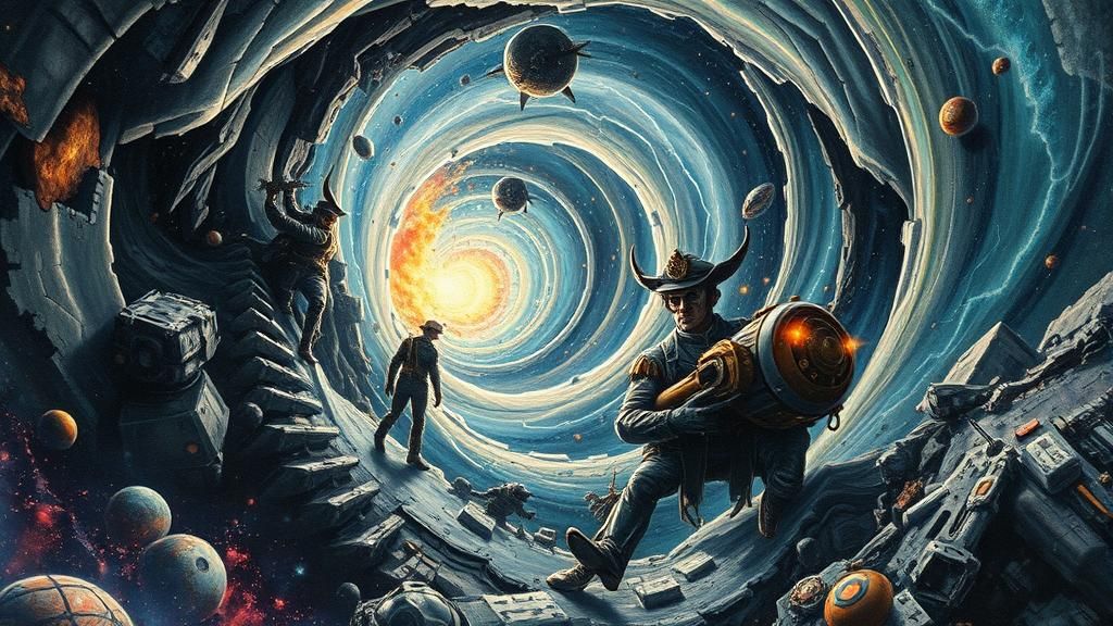 Steampunk Space Captain in Cosmic Collision, Impasto Gouache