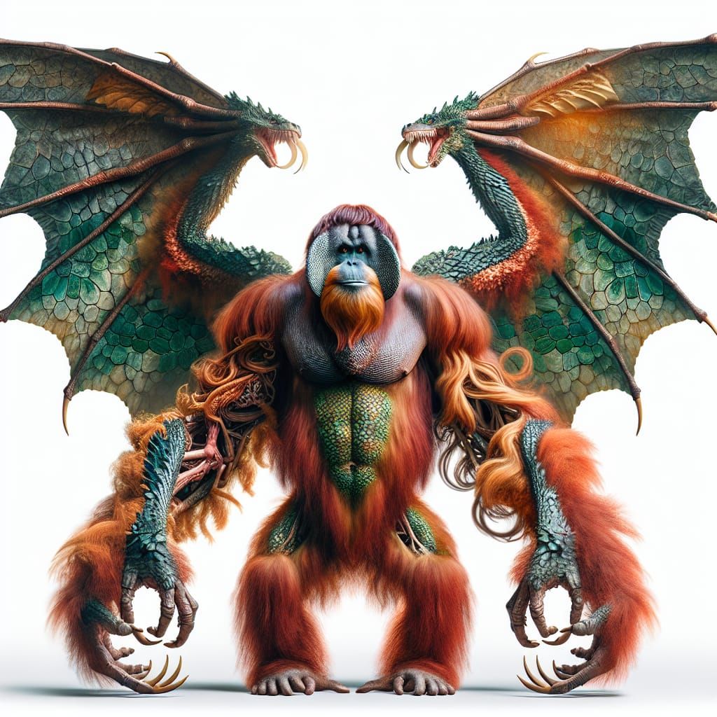 Orangutan Dragon Hybrid with Emerald Wings